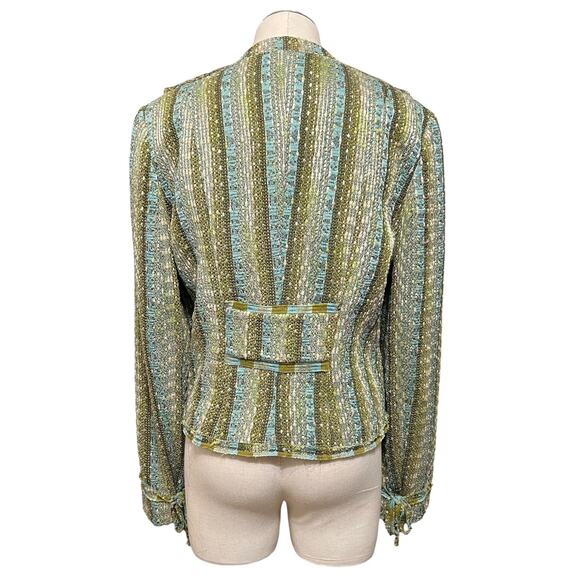 E by ECI Womens Vintage Stripe Ruffle Whimsical Boho Tweed Blazer Sz 10 - Picture 9 of 16